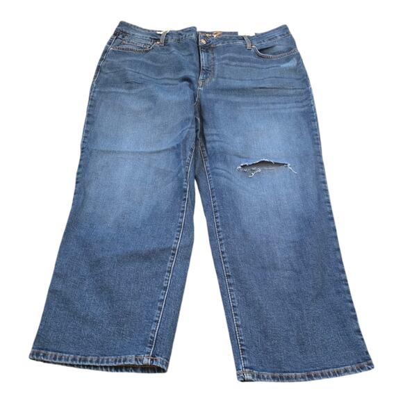 Seven7 The Tower High Rise Medium Wash Ripped Knee Cropped Jeans Plus Size 20 - Picture 3 of 11